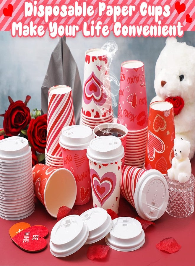 Funtery 60 Set Valentine's Day Disposable Cups with Lids 12 oz Galentine Pink Paper Beverage Cups Hearts Hot Chocolate Cocoa Hot Tea Container Coffee Bar Essentials for Valentine's Day Party Supplies - Image 5